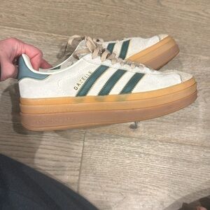Adidas Gazelle Sneakers in Beige and Dark Green